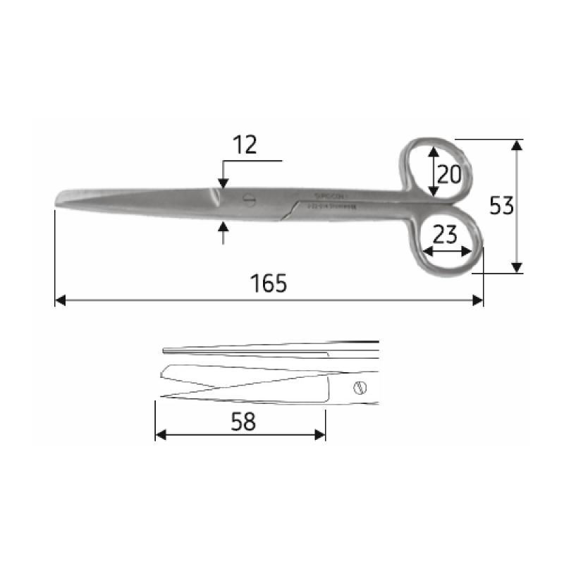 Ножиці хірургічні 16,5 см, гострий /тупий /прямі. Surgicon
